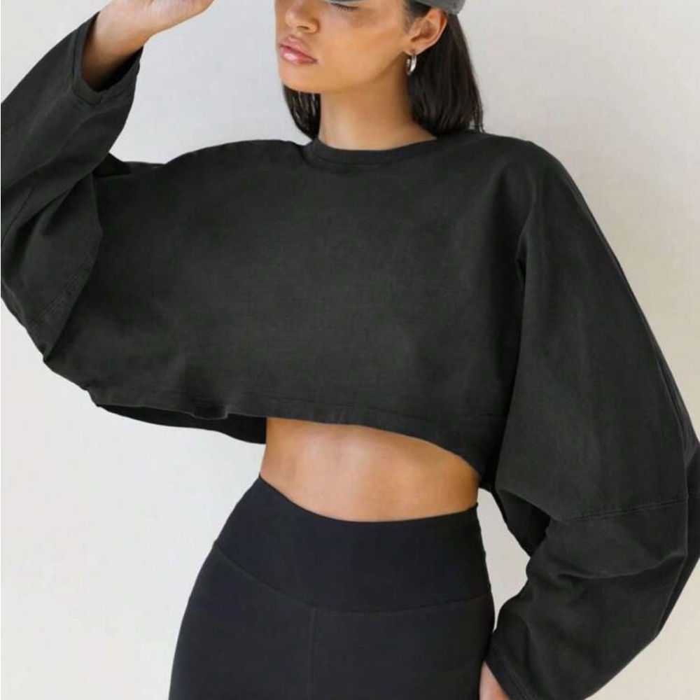 Long Sleeve Fashion Short Soft Sweatshirt Crew Neck top